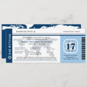 Blue Bar Mitzvah World Traveller Boarding Pass Einladung (Vorne/Hinten)