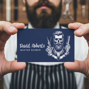 Blue Barber Skull Beruflich Hair Stylist Visitenkarte