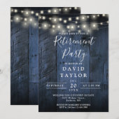 Blue Bard Wood String Lights Retirement Party Einladung (Vorne/Hinten)