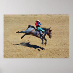 Blue Bareback Bronc und Rodeo Cowboy Art Poster