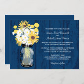 Blue Barn Mason Jar Daisies Sonnenblumen Hochzeit Einladung (Vorne/Hinten)