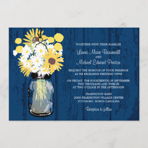Blue Barn Mason Jar Daisies Sonnenblumen Hochzeit Einladung