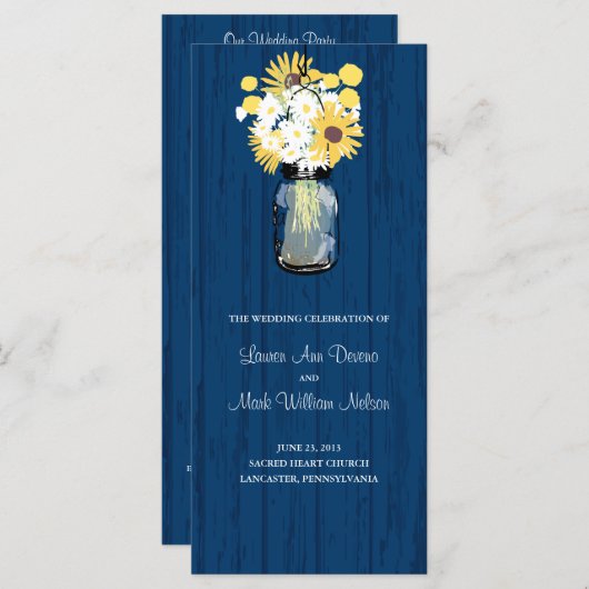 Blue Barn Mason Jar Sonnenblumen Hochzeitsprogramm Programm (Vorne/Hinten)