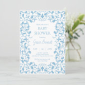 Blue Baroque Baby Dusche Einladung (Stehend Vorderseite)