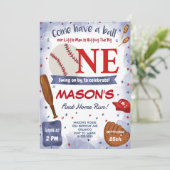 Blue Baseball 1. Geburtstagsfeier Party Einladung (Stehend Vorderseite)