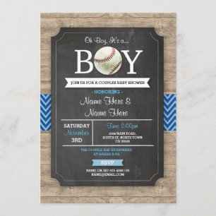 Blue Baseball Baby Shower Boy Sports Wood laden ei Einladung