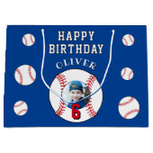 Blue Baseball Ball Kindergeburtstag Foto Große Geschenktüte (Vorderseite)