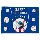 Blue Baseball Ball Kindergeburtstag Foto Große Geschenktüte (Rückseite)