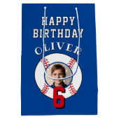 Blue Baseball Ball Kindergeburtstag Foto Mittlere Geschenktüte (Rückseite)