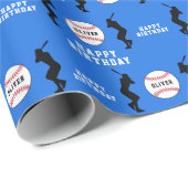 Blue Baseball Ball Player Kinder Name Geburtstag Geschenkpapier (Rolleneckpunkt)