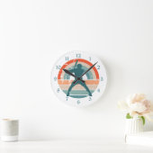 Blue Baseball Batter Retro Rainbow Runde Wanduhr (Zuhause)
