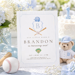Blue Baseball Preppy Wappen Erster Geburtstag einl Dankeskarte