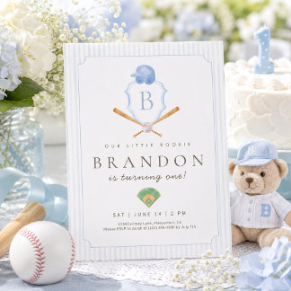 Blue Baseball Preppy Wappen Erster Geburtstag einl Dankeskarte