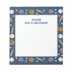 Blue Baseball Sportthema Personalisiert Mitzvah Notizblock