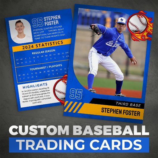 Blue Baseball Trading Card mit Foto und Status Telefonnummerkarte