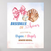 Blue Baseballs und Pink Bows Gender Reveal willkom Poster (Vorne)