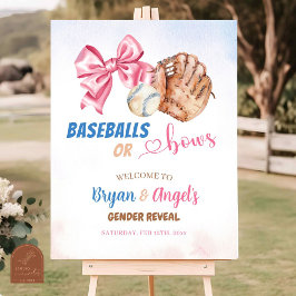 Blue Baseballs und Pink Bows Gender Reveal willkom Poster