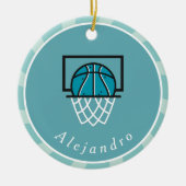 Blue Basketball Ball & Basket Player's Name Coach Keramik Ornament (Vorne)
