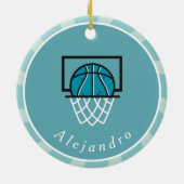 Blue Basketball Ball & Basket Player's Name Coach Keramik Ornament (Hinten)