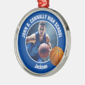 Blue Basketball Player Photo Christmas Ornament Aus Metall (Links)