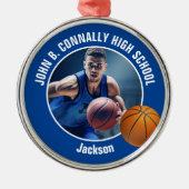 Blue Basketball Player Photo Christmas Ornament Aus Metall (Vorne)