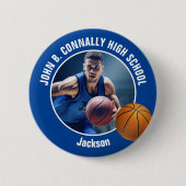 Blue Basketball Player Photo High School Spirit Button (Vorderseite)