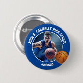 Blue Basketball Player Photo High School Spirit Button (Vorne & Hinten)