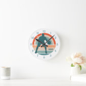 Blue Basketball Player Retro-Regenbogen-Rundschau Runde Wanduhr (Zuhause)