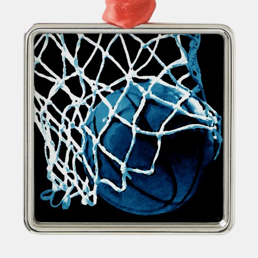 Blue Basketball Silbernes Ornament (Vorne)