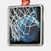 Blue Basketball Silbernes Ornament (Links)