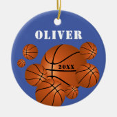 Blue Basketball Sport Kinder Weihnachten Keramik Ornament (Vorne)