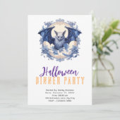 Blue Bat Blue Flowers Halloween Abendessen Party Einladung (Stehend Vorderseite)