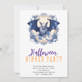 Blue Bat Blue Flowers Halloween Abendessen Party Einladung
