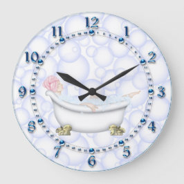 Blue Bathroom Bubbles Große Wanduhr