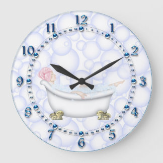 Blue Bathroom Bubbles Große Wanduhr