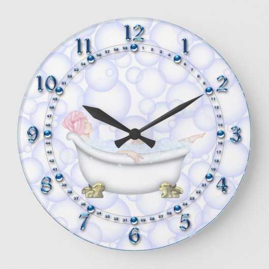 Blue Bathroom Bubbles Große Wanduhr (Vorderseite)