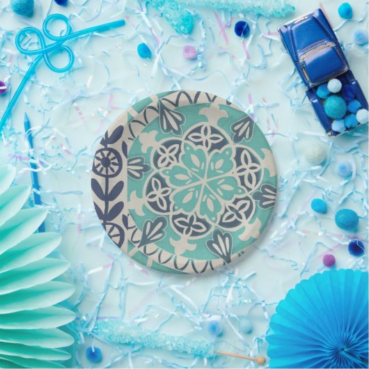 Blue Batik Tile I Pappteller (Party)