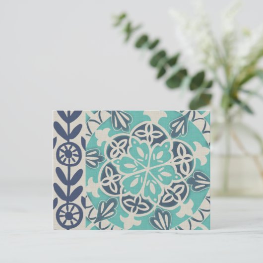 Blue Batik Tile I Postkarte (Stehend Vorderseite)