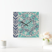 Blue Batik Tile I Quadratische Wanduhr (Zuhause)