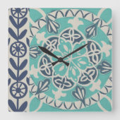 Blue Batik Tile I Quadratische Wanduhr (Vorderseite)