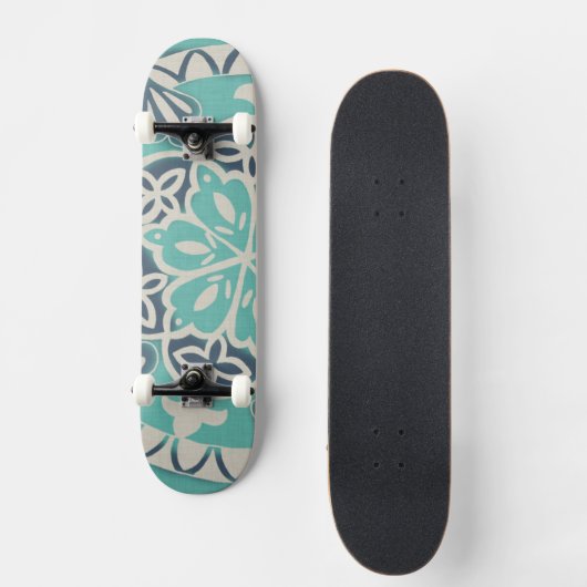 Blue Batik Tile I Skateboard (Vorderseite)