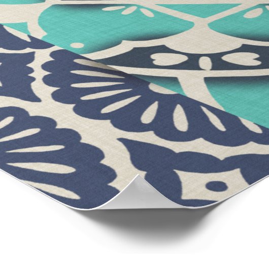 Blue Batik Tile II Poster (Ecke)