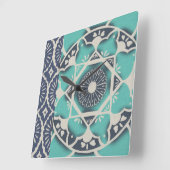 Blue Batik Tile II Quadratische Wanduhr (Winkel)