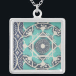 Blue Batik Tile II Versilberte Kette<br><div class="desc">floral</div>