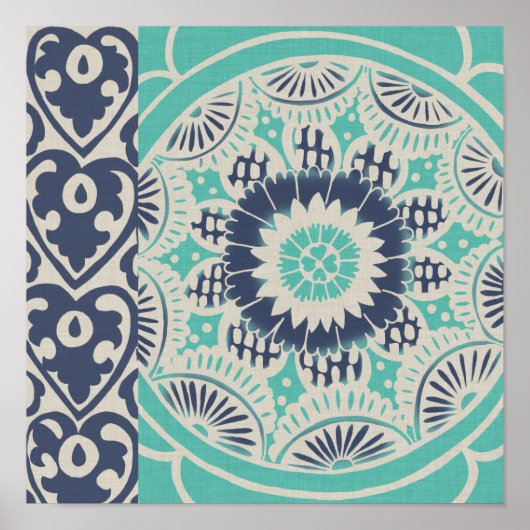 Blue Batik Tile III Poster (Vorne)