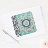 Blue Batik Tile III Quadratischer Aufkleber (Umschlag)