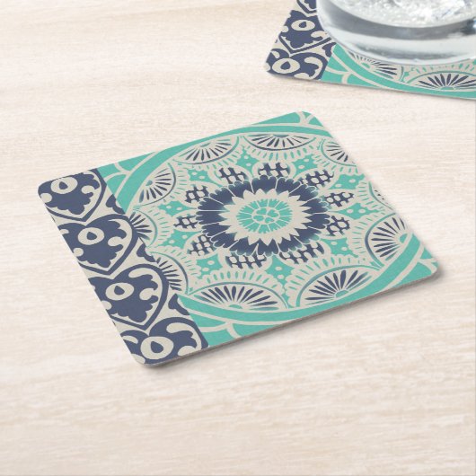 Blue Batik Tile III Rechteckiger Pappuntersetzer (angewinkelt)