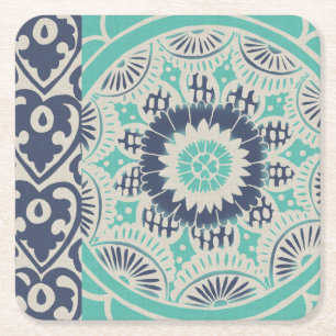 Blue Batik Tile III Rechteckiger Pappuntersetzer