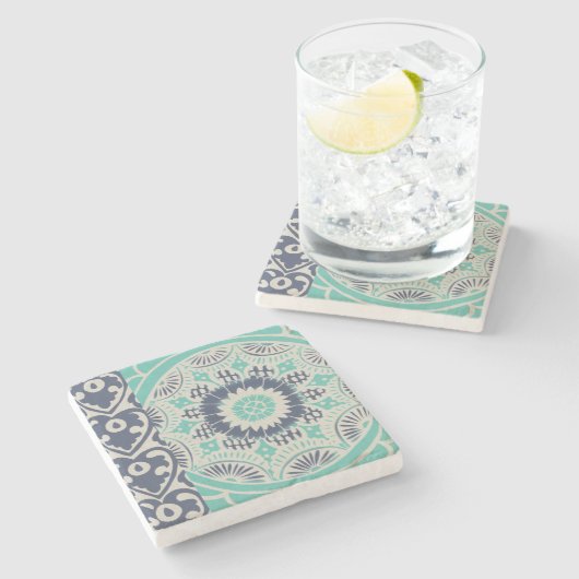 Blue Batik Tile III Steinuntersetzer (Seitenansicht)