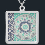 Blue Batik Tile III Versilberte Kette<br><div class="desc">floral</div>